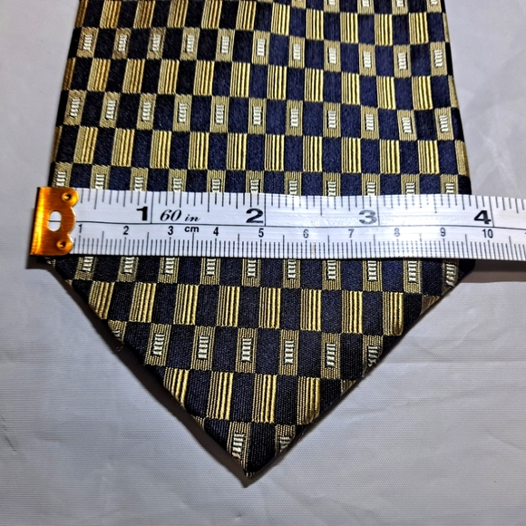 Foggia 💯 Silk Woven Men's Necktie 57-60" x 4" Gold/Black Handmade Micro Squares - Picture 8 of 9